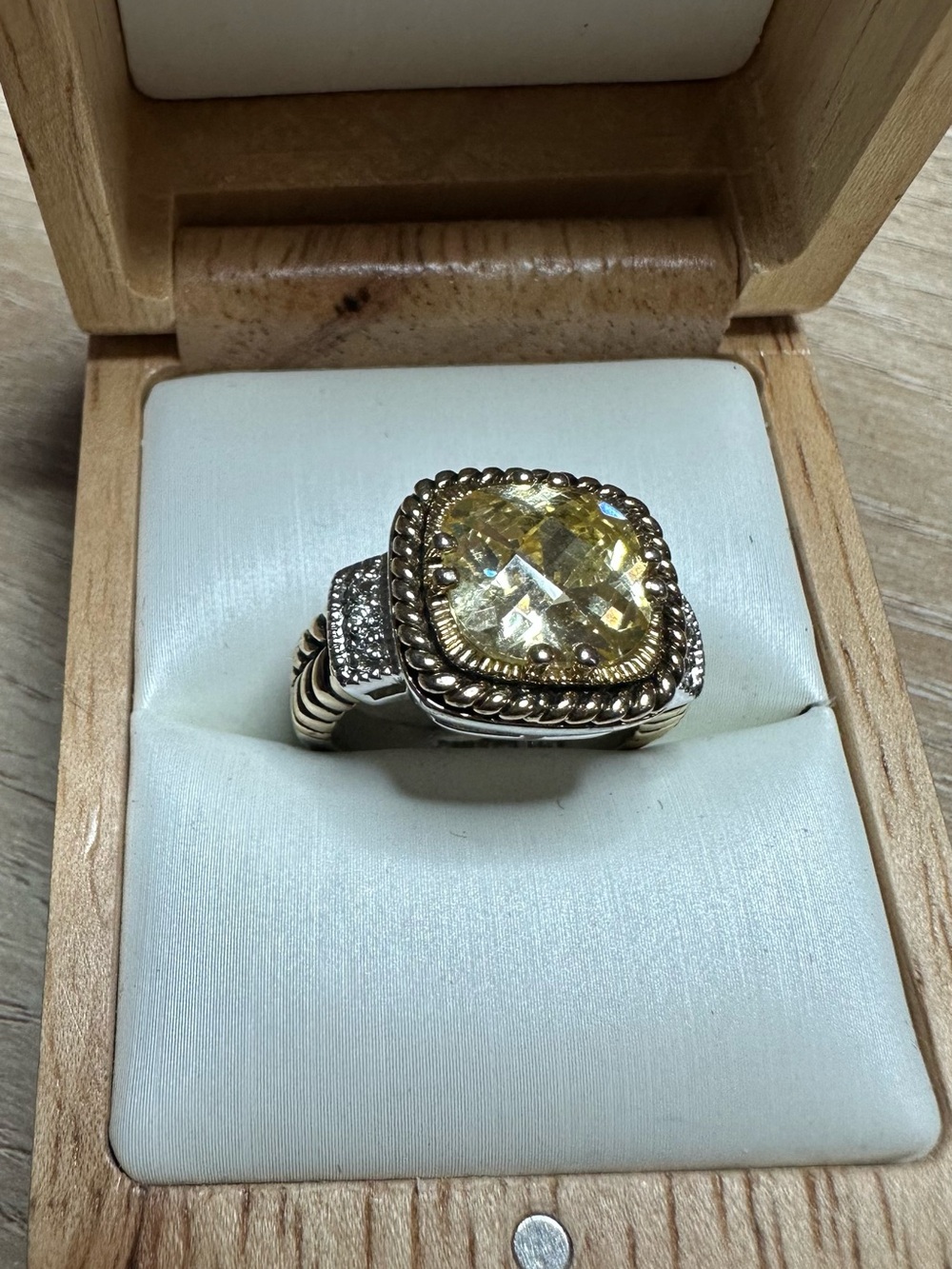 Lia Sophia "Lemon Chiffon" 2-Tone Gold/Silver Ring w/Yellow CZ 6.7ct Cushion
